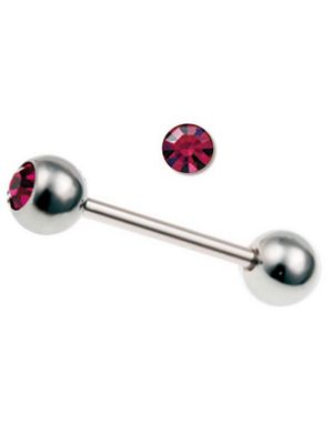 Pen Tungepiercing med Mørk Rosa Sten