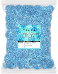 2 kg Candycrave Vegan Fizzy Blue Skulls - Stor Pose med Sure Blå Vingummihodeskaller