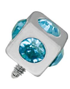 Firkantet Sølvfarget Dermal Anchor Kule med Lys Blå Stener - Strl 3 mm kule med 1,2 mm gjenger