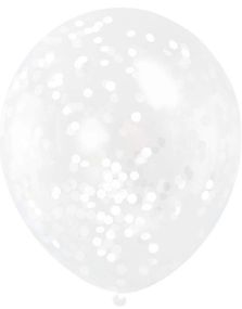 6 stk 30 cm Gjennomsiktige Ballonger med Hvit Konfetti
