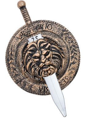 Romersk/Gladiator Sverd og Skjold med Løvemotiv - 49 cm og 48 cm