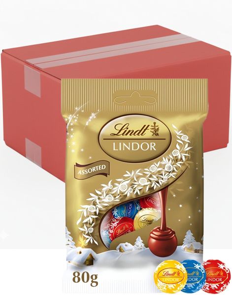 DATOVARE - 16 stk Lindt Lindor Assorted - Forskjellig Sjokolade Trøfler med Fyll - Hel Eske 1,28 kg