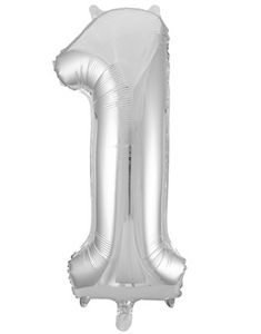 Tallet 1 - Sølvfarget JUMBO Folieballong 86 cm