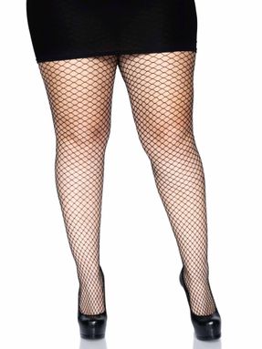Lycra Svart Nettingstrømpebukse - Plus Size