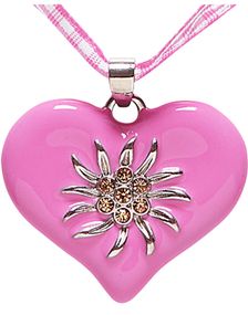 Rosa Oktoberfestsmykke med Hjerte og Edelweiss Blomst