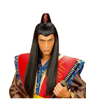 Lang Svart Samurai Parykk