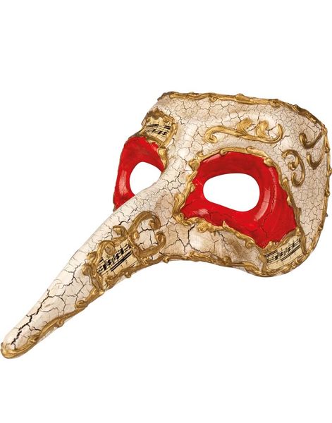 HVIT Venetiansk "Zanni" Maske Med Lang Nese