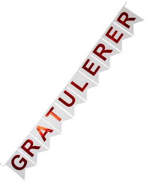 "Gratulerer" Flaggbanner med Skinnende Røde Bokstaver 3,6 meter