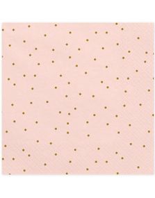 20 stk Rosa Servietter med Gullfarget Prikker 33x33 cm
