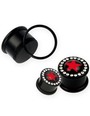 Rød Stjerne og Klare Stener - Svart Piercing Plugg