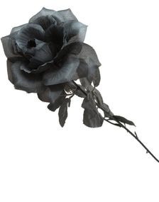 Svart Langstilket Rose med Blader 50 cm