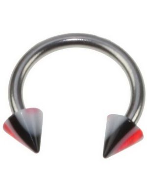 Rund Øyenbrynspiercing med Røde, Hvite og Svarte Spike Kuler - 1.2 x 8 mm