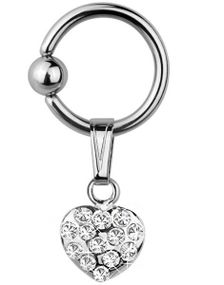 Heart With White Stones - 1.6 x 10 mm BCR Piercing