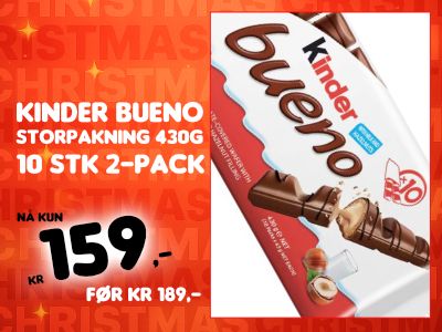 10 stk 2-Pack Kinder Bueno Sjokolade - STORPAKNING 430g