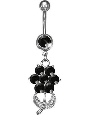 Lekker Navlepiercing med Anheng av Blomst og Svarte CZ Stener