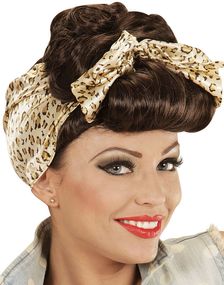 Brun Rockabilly Pin Up Parykk med Hodeskjerf
