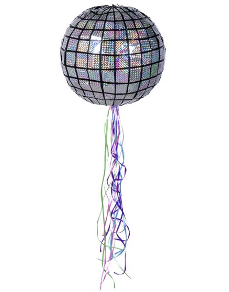 Sølvfarget Holografisk Discokule Pull-Pinata 30 cm - Disco Fever