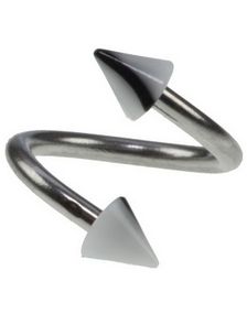 Curve Øyenbrynspiercing med Hvite og Svarte Spikes - 1.2 x 8 mm