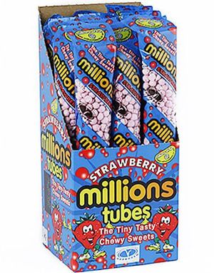 12 stk Millions Godteri-Tube med Jordbærsmak - Hel Eske
