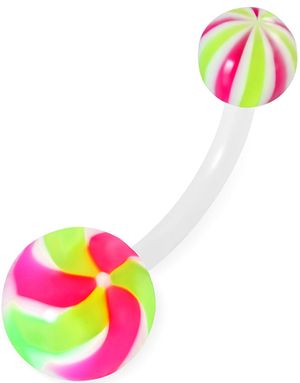 Candy Flower - Navlepiercing i Hvit, Rosa og Grønn