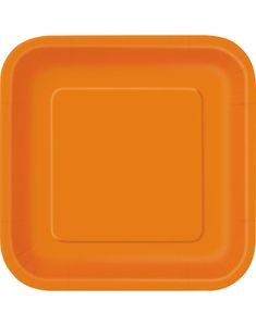 14 stk Firkantede Orange Papptallerkener 22 cm