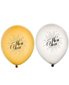 6 stk Sølv- og Gullfarget Happy New Year Ballonger 30 cm