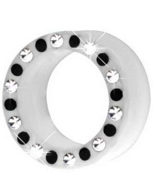 Silikon Piercing Tunnel i Hvit med Svarte & Klare Stener