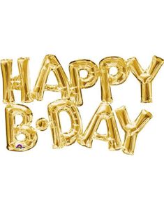 Happy B*day - Gullfarget Folieballonger 76x48 cm