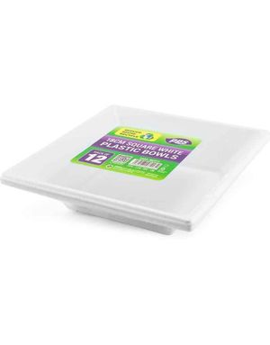 12 stk Hvite Dype Firkantede Gjenbrukbare Plastikkskåler 18x4,5 cm