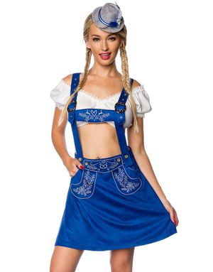 Kort A-Formet Oktoberfestskjørt i Royal Blått med Seler og Broderi