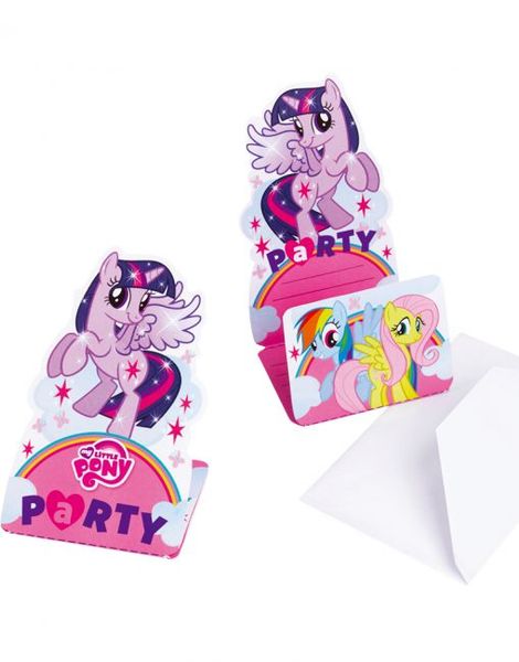 8 stk Invitasjoner med Konvolutter - My Little Pony Regnbue