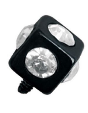 Firkantet Svart Dermal Anchor Kule med Klare Stener - Strl 3 mm kule med 1,2 mm gjenger