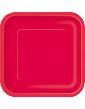 14 stk Firkantede Røde Papptallerkener 22 cm