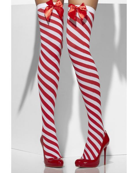 Candy Cane - Røde og Hvite Strømper med Sløyfer
