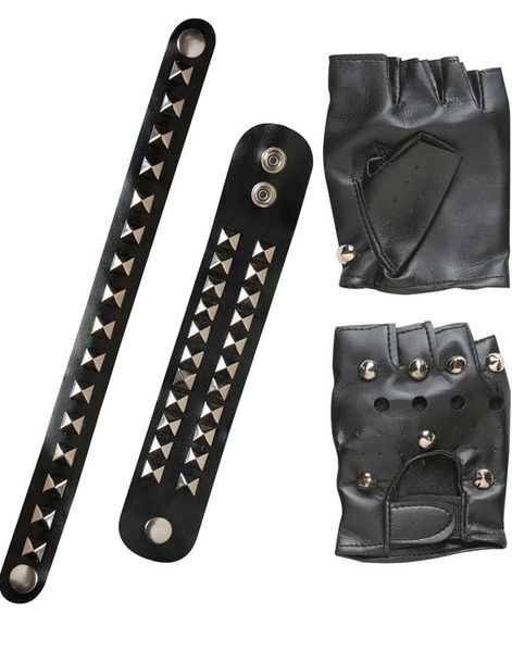 Skinnimiterte Hansker, Choker og Armbånd med Nagler