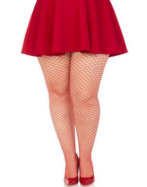 Lycra Rød Nettingstrømpebukse - Plus Size