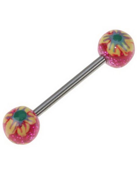 Flower Pink and Yellow - Håndmalt Tungepiercing