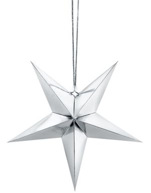 Sølvfarget Metallisk Papirstjerne 30 cm
