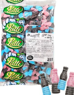298 stk Lutti Bubblizz Liquorizz - Rosa og Blå Bubblegumflasker med Lakris 2 kg