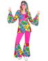 60's Rosa Hippiekostyme med Fargerike Blomster til Dame - S