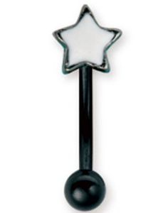 Svart Øyenbrynspiercing med Hvit Stjerne - 1.2 x 8 mm