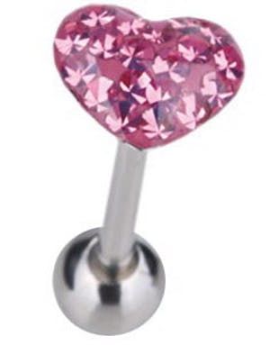Tungepiercing med Hjerteformet Rosa Toppkule & Stener