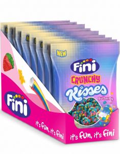 12 stk Fini Crunchy Kisses Raspberry Butterfly - Skumgodteri med Bringebærsmak 75g - Hel Eske