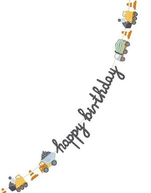 Happy Birthday Banner 2 Meter med Konstruksjons Kjøretøy Motiv 