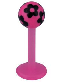 Labret m/Blomster - Rosa/Svart - Strl 1,2x8x4mm