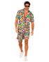 Blomstrete Hawaii Skjorte og Shorts med Hodeskaller - S/M