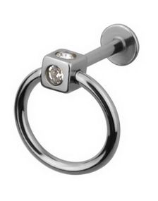 Labret m/Firkantet Kule & Hvite Stener - Strl 1.2 x 8 mm med 3 mm kule