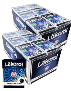 48 stk Läkerol Sugarfree Licorice Seasalt / Lakris Sukkerfrie Pastiller med Havsaltsmak - Hel Eske 1200 gram