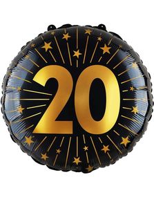 20-års Feiring - Svart og Gull Folieballong 46 cm