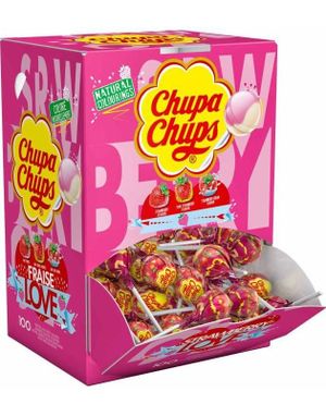 150 stk Chupa Chups Kjærligheter Sure og Søte Jordbærsmaker - Eske 1,8 kg